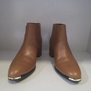 Cole Haan Camel Color Leather Ankle Boots With Low Block Heel